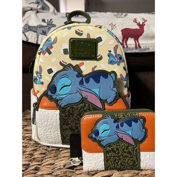 Loungefly Disney Lilo & Stitch Spam Musubi Stitch Mini Backpack Wallet - Picture 1 of 9